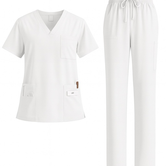 Brand New Medical Scrub Sets - Unisex V-Neck Top & Pants - White, Navy and Teal - Picture 5 of 7